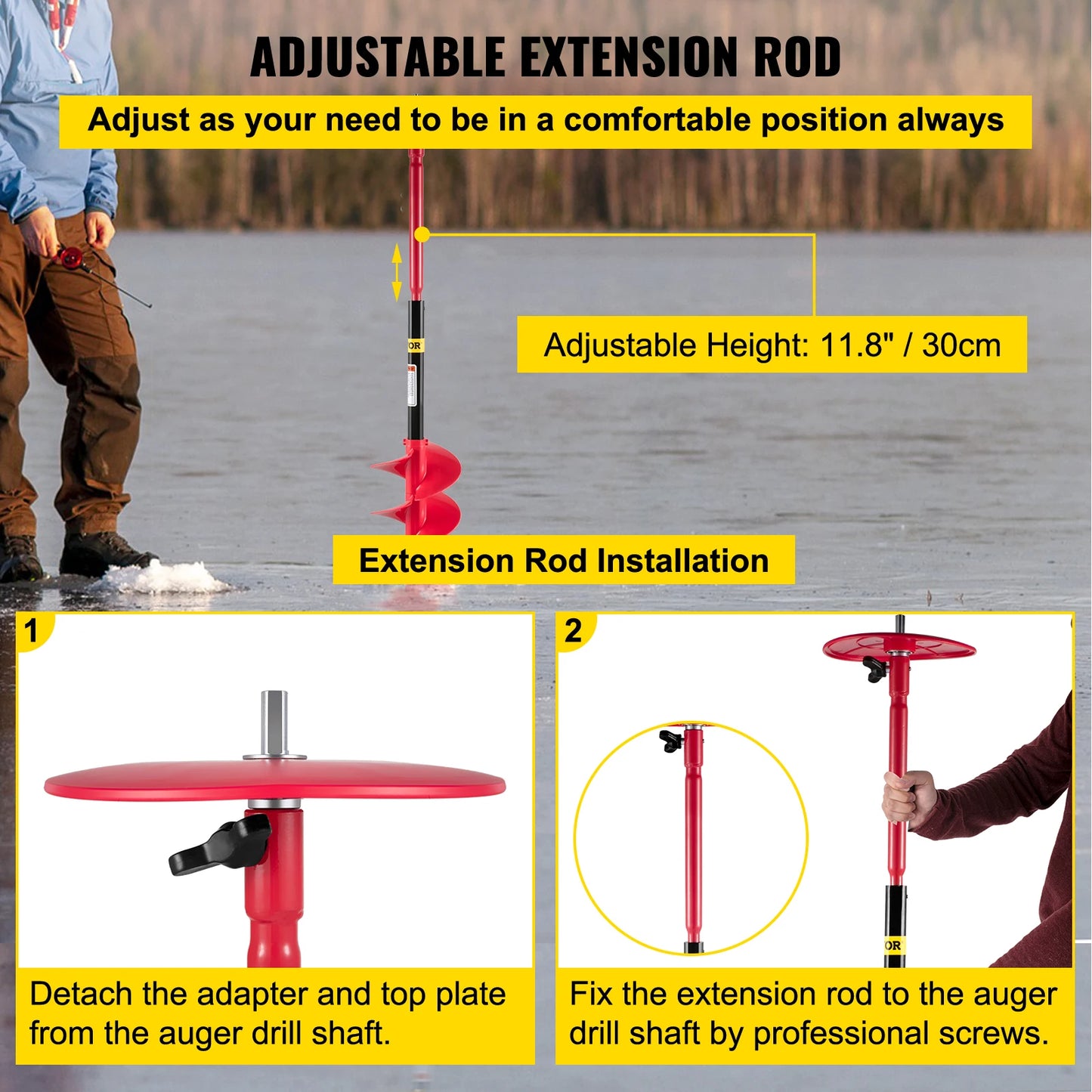 6\" Diameter Nylon Ice Auger 39\" Length Ice Auger Bit Auger Drill with 11.8\" Extension Rod Auger Bit