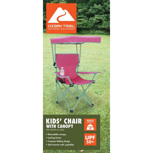Kids Canopy Camp Chair Safety Lock Portable Outdoor Chair Cup Holder Kids 125lb Capacity