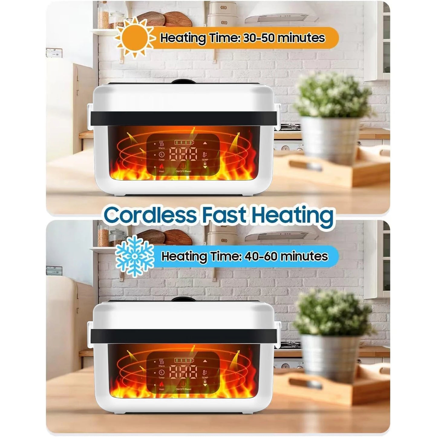 8000mAh Rechargeable Timer Automatic Heating Lunch Box, 1L Portable Food Warmer