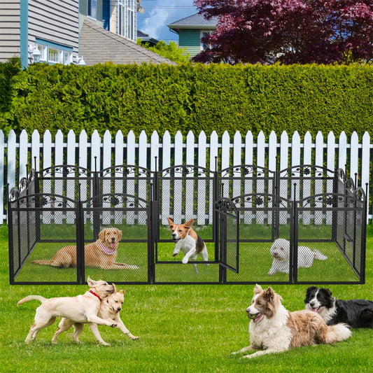 8 Panels DIY Heavy Duty Dog Pen Outdoor Indoor Metal Fence