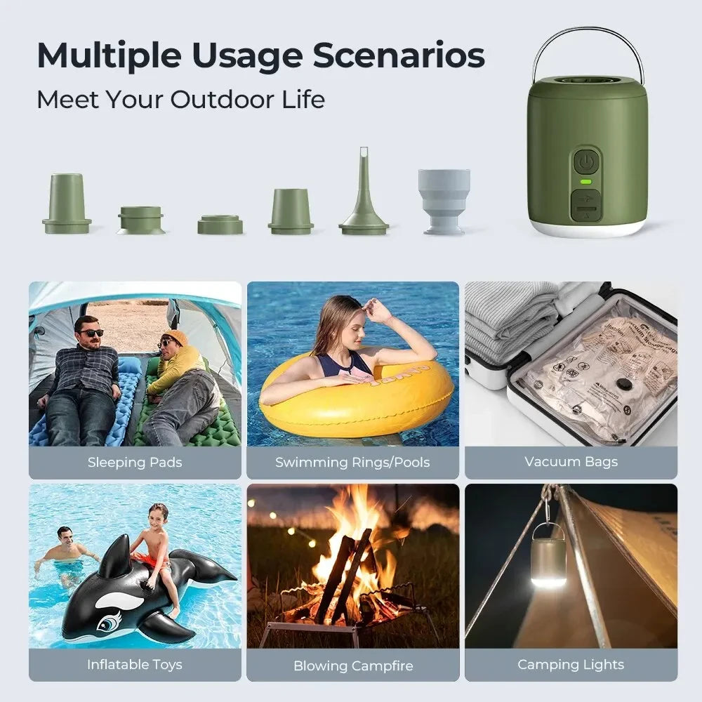 Tiny Air Pump with Camping Lantern 4.5kPa Air Pump with Magnetic Design for Inflatable Air Mattress Sleeping Pads