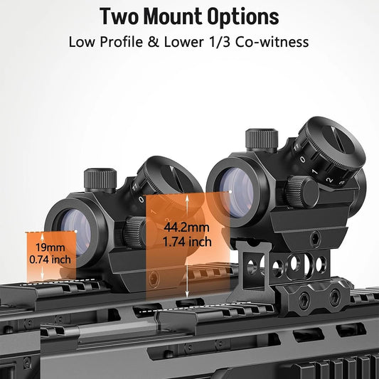 2MOA Red Dot Sight 1x25mm Reflex Sight Waterproof & Shockproof & Fog-Proof Red Dot Scope with 1 inch Riser Mount