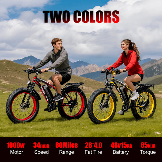 Electric Bike Adult 26" Fat Tire 1500W Peak Motor Electric Bicycle 34Mph Mountain 60Mile Range UL2849