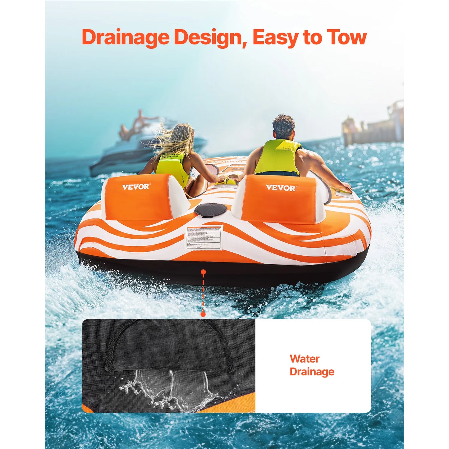 Towable Tubes for Boating 2Person Inflatable Boat Tubes 340lbs Water Sport Tubes for Boat to Pull-with 840D Full Nylon