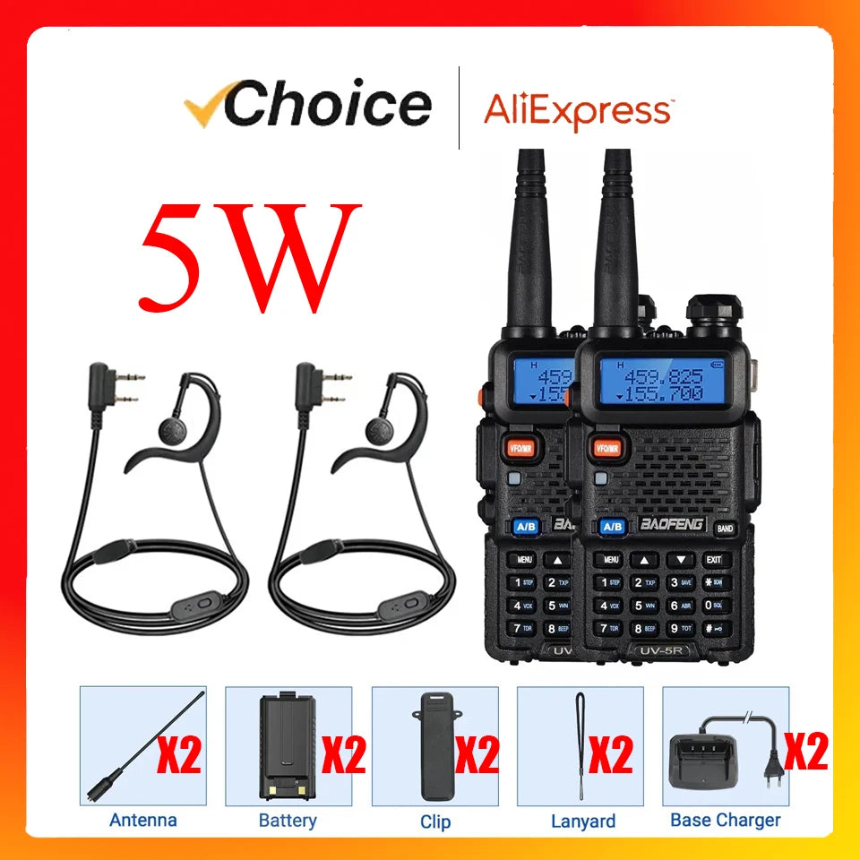 2pcs BAOFENG UV-5R 5W 8W High Power Dual Band Two Way Radio Long Range Handheld Portable Walkies Talkies
