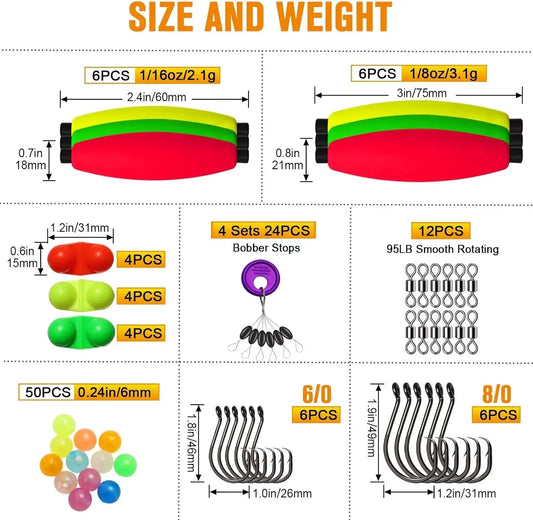Tackle Making Kit - 102PCS/99PCS Rig With Floats, Hooks, Swivels, and Fishing Bells