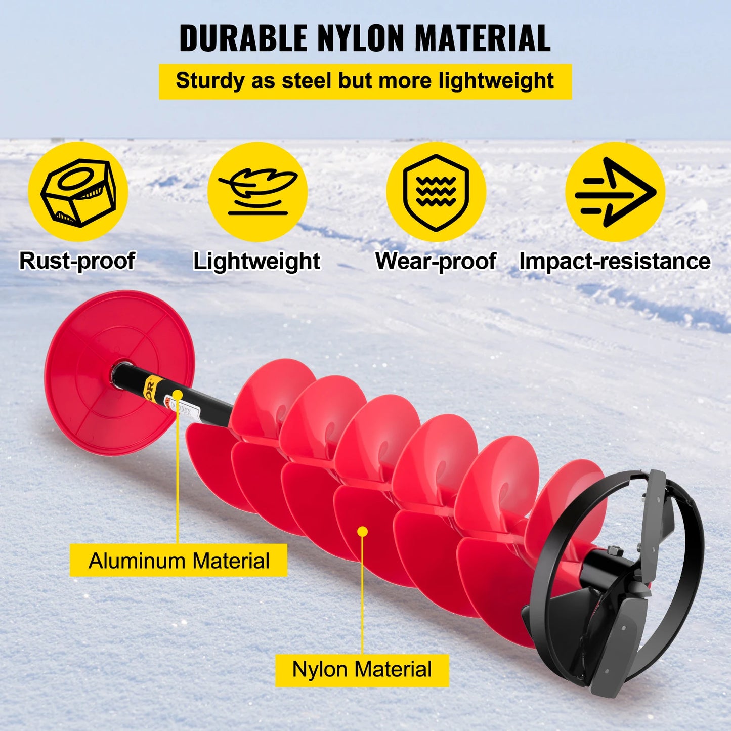 6\" Diameter Nylon Ice Auger 39\" Length Ice Auger Bit Auger Drill with 11.8\" Extension Rod Auger Bit