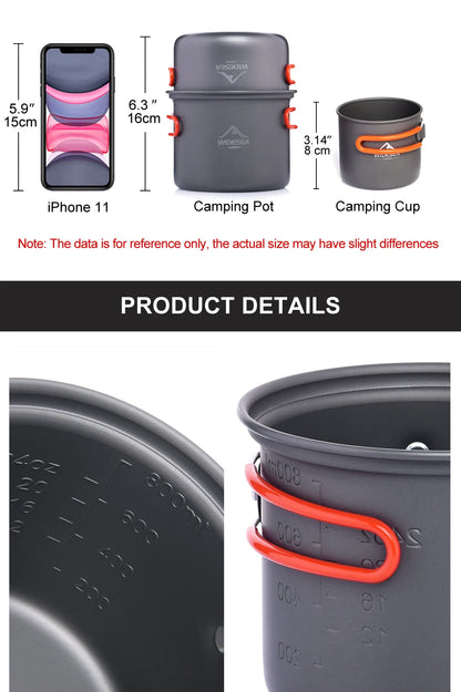 Camping Cookware Set Outdoor Tableware Equipment Supplies Burner Stove Folding Knife Fork Portable Pot Suit Tourism Cup