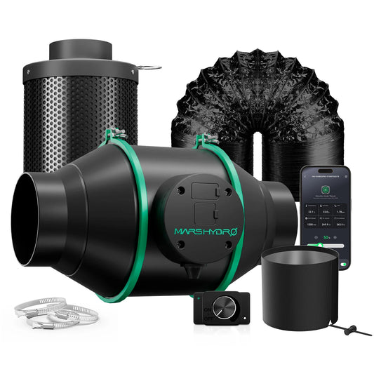 2025 Mars Hydro 4'' 6'' Smart Ifresh Inline Ducting Fan Ventilation Kits with Carbon Filter for Grow Tent Kits