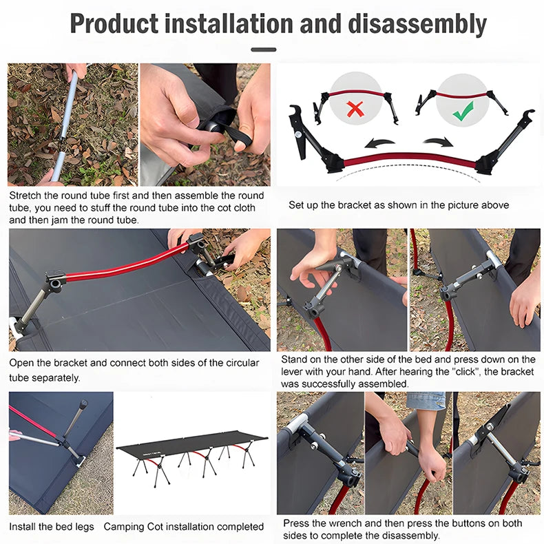 Camping Cot with Leg Extenders Portable Folding Bed Ultralight Aluminum Alloy Sleeping Cot for Outdoor Hiking Travel