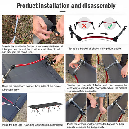 Camping Cot with Leg Extenders Portable Folding Bed Ultralight Aluminum Alloy Sleeping Cot for Outdoor Hiking Travel