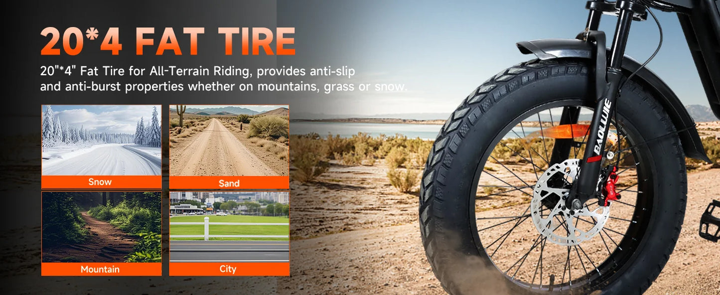 Electric Bicycle 60V 30AH Battery Max Speed 42 MPH