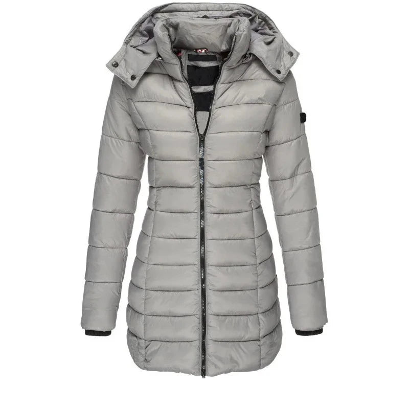 Winter Thicken Warm Women Parkas Solid Color Zippers Coats Long Sleeve