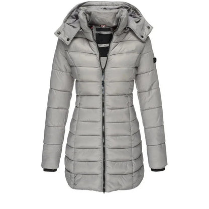 Winter Thicken Warm Women Parkas Solid Color Zippers Coats Long Sleeve
