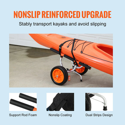 Kayak Cart 450lbs Detachable Canoe Trolley Cart with 12'' Tires