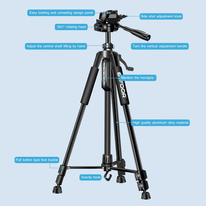 Tripod  Aluminum Tall 55” 140CM Stand With Quick Plates Mount Pan Head For Canon Nikon DSLR SLR Digital Camera