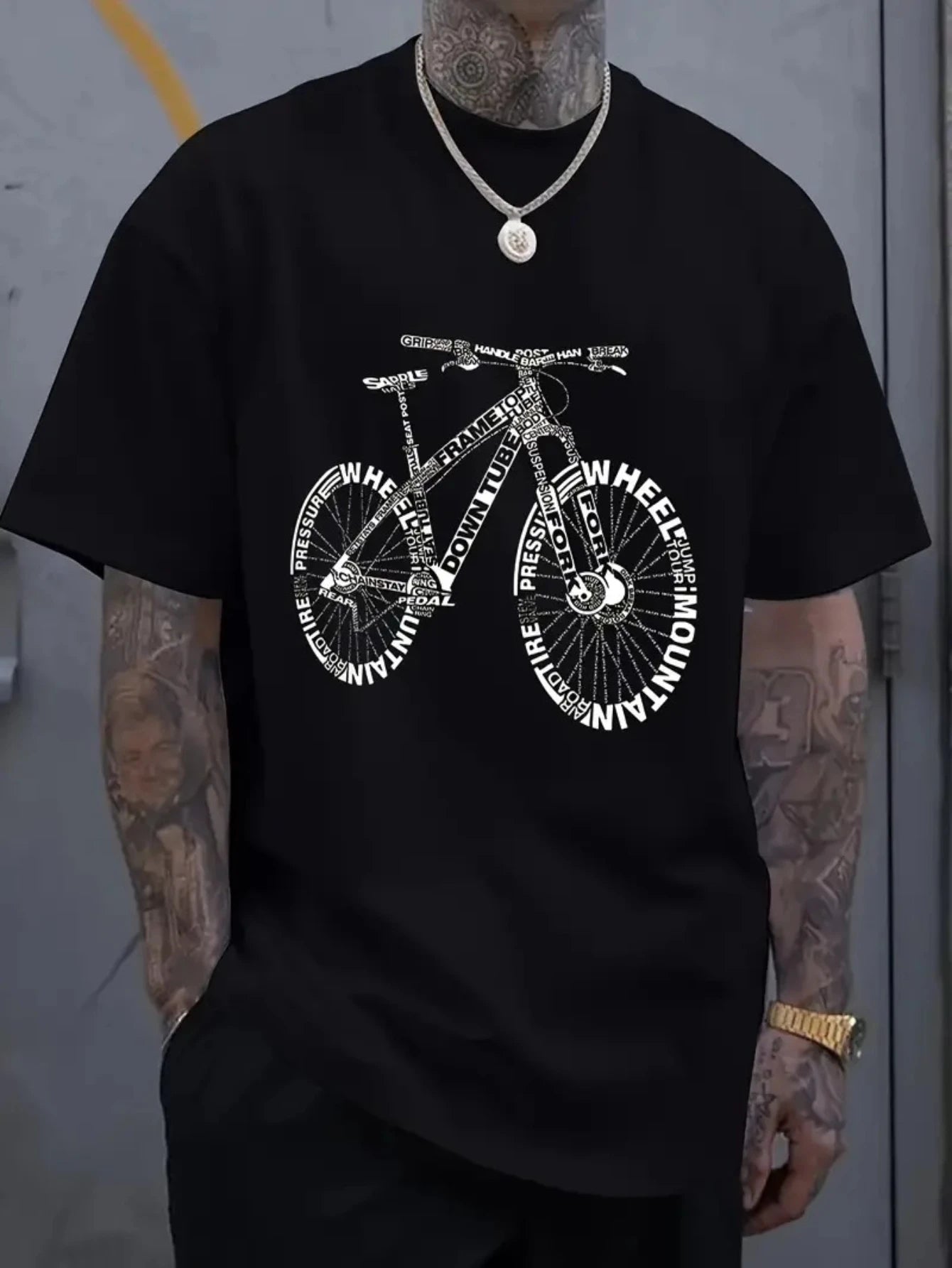 Casual Cotton T-Shirt with Bicycle Print Short Sleeve Round Neck awesome at the track