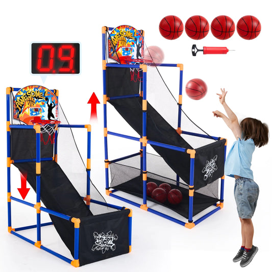 LED Basketball Game with 4 Balls Adjustable Height 44"-55"Basketball Stand Hoop Ages 3-12