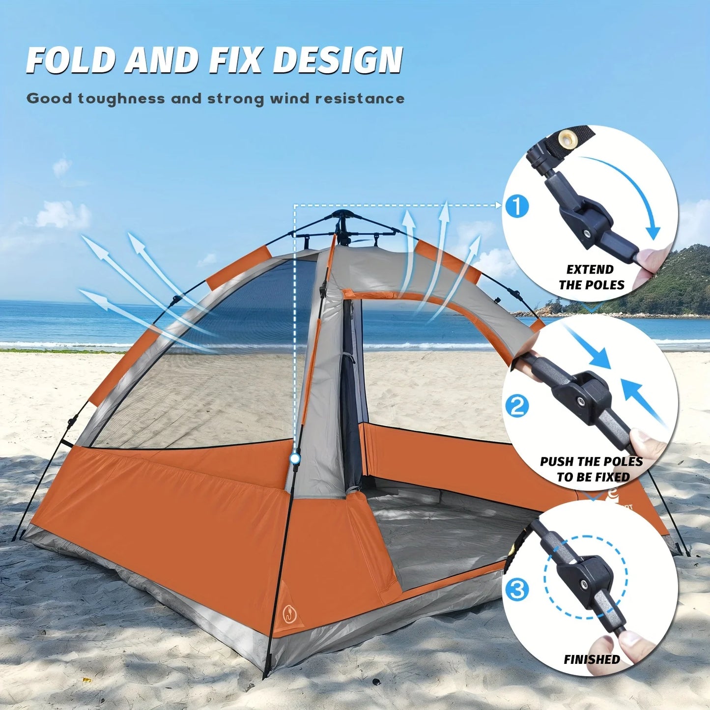 Pop Up Camping Tent - 4 Person Instant Easy Set Up Tent with Removable Rain Fly, Waterproof Windproof for Outdoor Camping