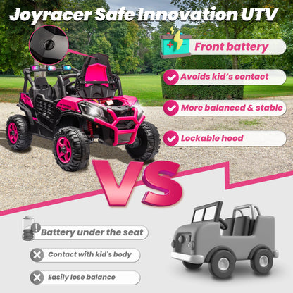 24V XL 2 Seater Car for Girls, 2WD/4WD Switchable Off-Road UTV w/Long-Endurance Battery Power, 3-Speed Remote Controller