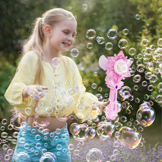 Recharge Bubble Wand X2 for Kids Girls Boys LED Electric Auto Snowflake Bubble Blower Gun With LED Light Music Outdoor Fun