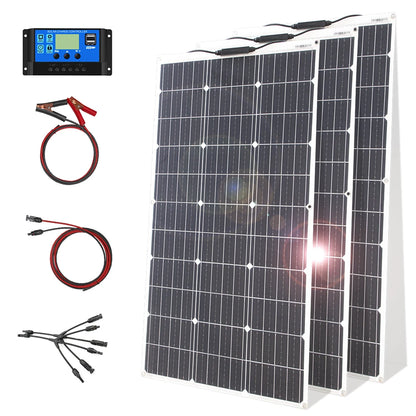 12V Flexible Solar Panel Kit 100W 200W Monocrystalline Waterproof with Controller for RV Camping Outdoor