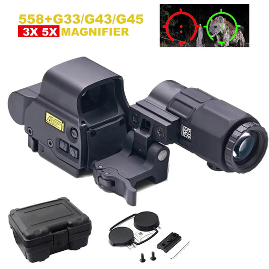 Holographic Collimator Sight 558+G33/G45 Red Dot Optic Sight W/20mm Rail Mounts &Quick Detach Lever