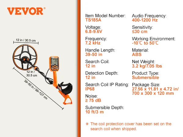 Professional Rechargeable Metal Detector 12" IP68 Waterproof Coil 39-50 in Adjustable + LCD 7Modes for Treasure Hunting