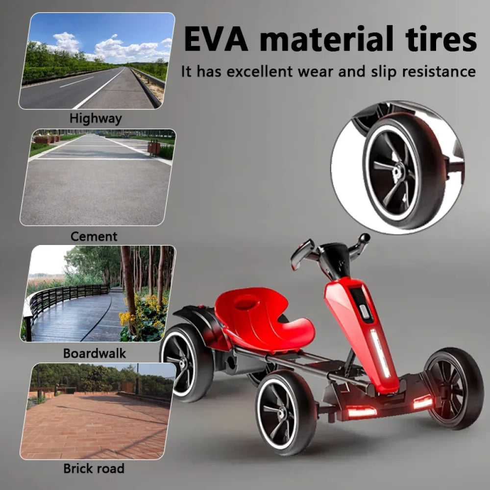 12V electric Kids Pedal Go Kart, Outdoor Ride on Toy with Adjustable Seat, 4 Wheels for Boys and Girls