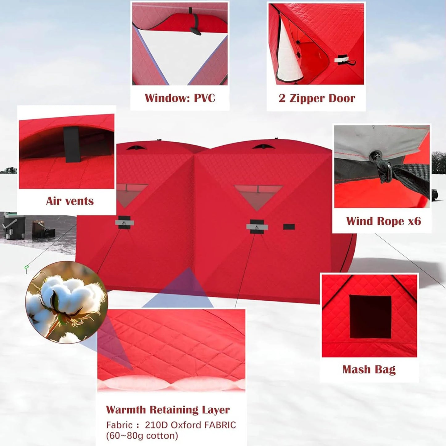 Portable Pop Up Ice Fishing Shelter Waterproof & Windproof Oxford Fabric