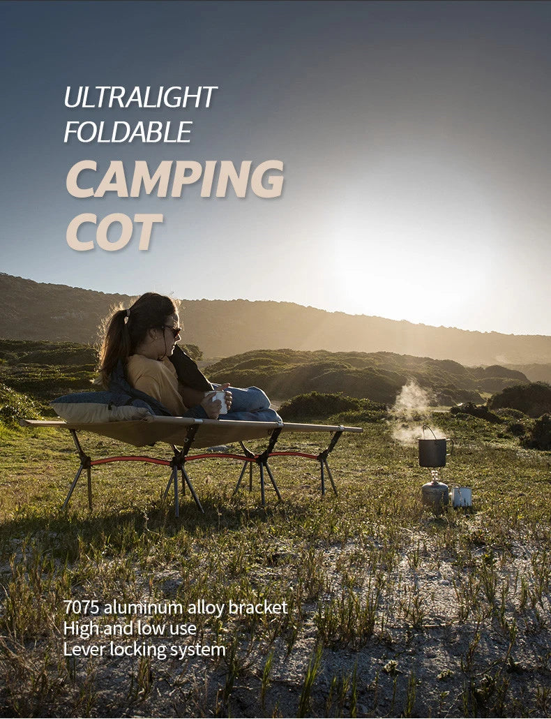 Camping Cot with Leg Extenders Portable Folding Bed Ultralight Aluminum Alloy Sleeping Cot for Outdoor Hiking Travel