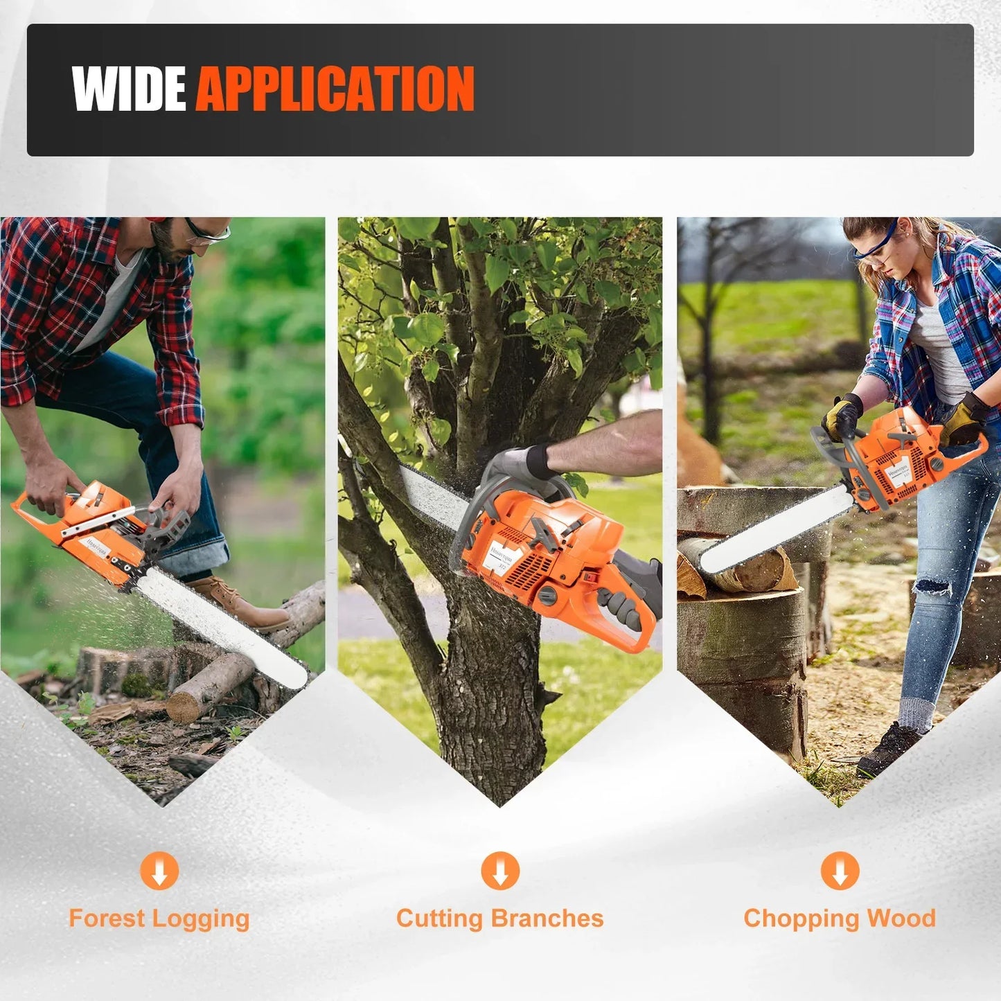 72CC 24" 2 Stroke Handheld Cordless Chain Saw, Gas Powered Chainsaw, Petrol Powered Chain Saw for Trees Wood Cutting