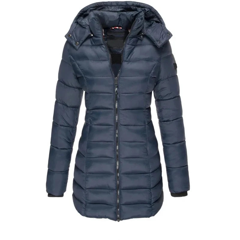 Winter Thicken Warm Women Parkas Solid Color Zippers Coats Long Sleeve