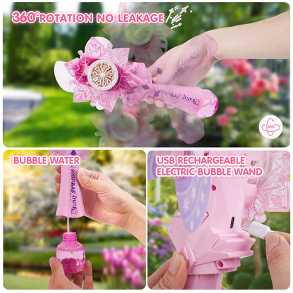 Recharge Bubble Wand X2 for Kids Girls Boys LED Electric Auto Snowflake Bubble Blower Gun With LED Light Music Outdoor Fun