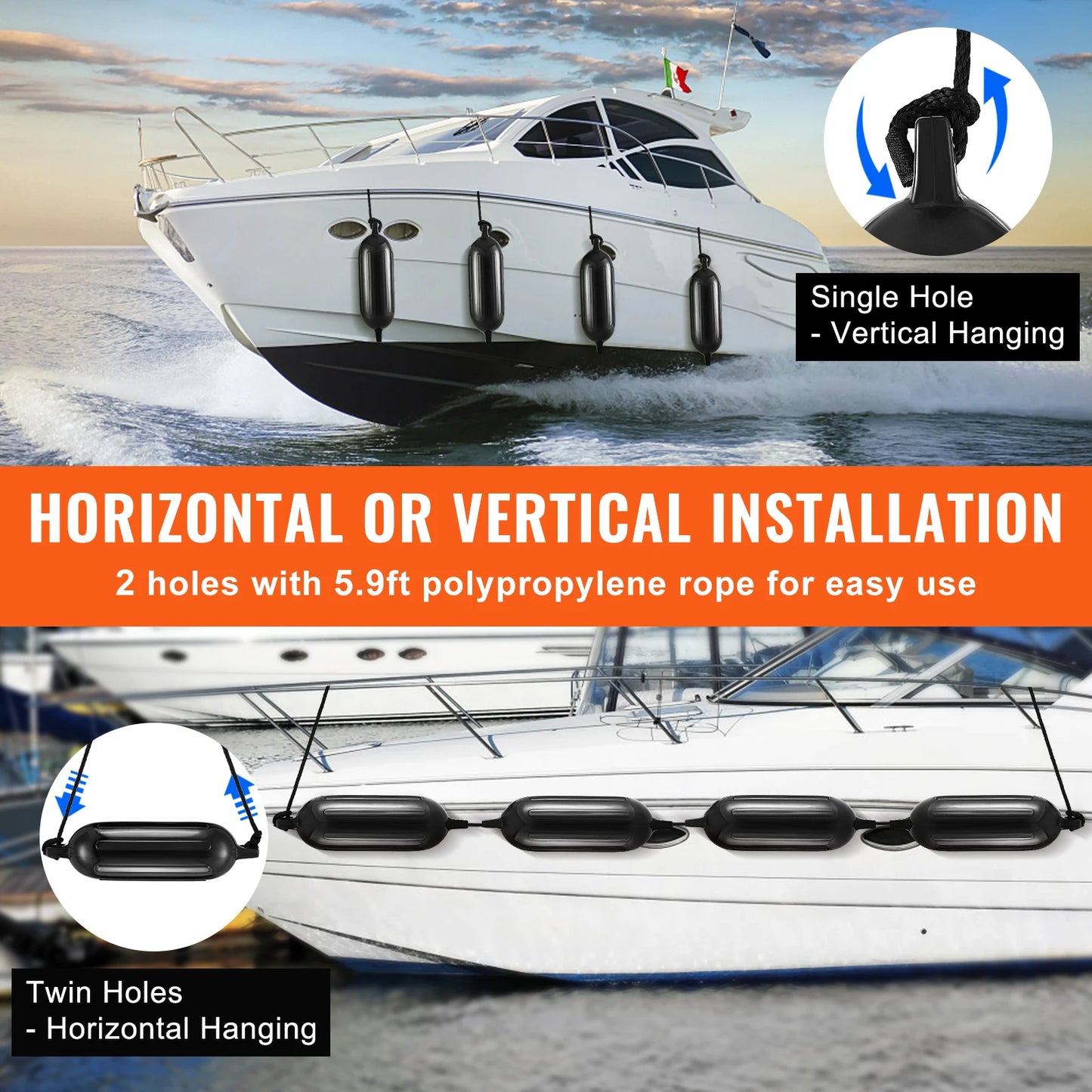 Marine Boat Dock Fender Bumper with Air Pump 4 Ropes