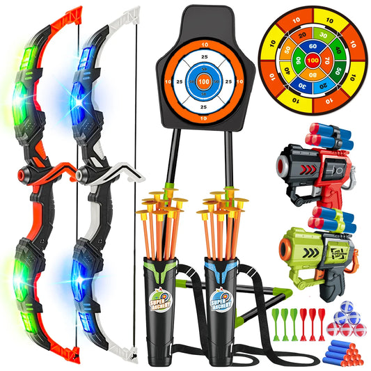 2X Bow Arrow + Guns Toy For Kids Night-Light Archery Stand Target Board I