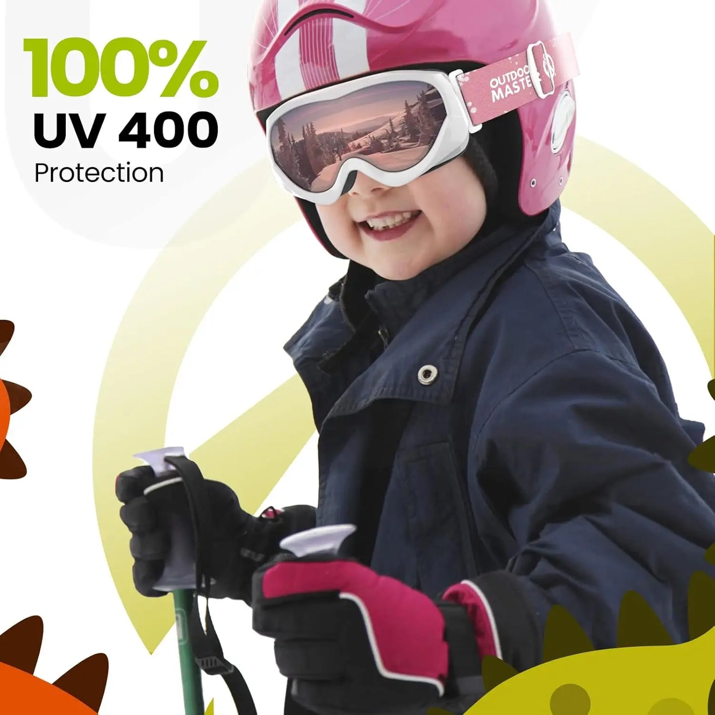 kids Ski Goggles - Helmet Compatible Boys & Girls with 100% UV Protection