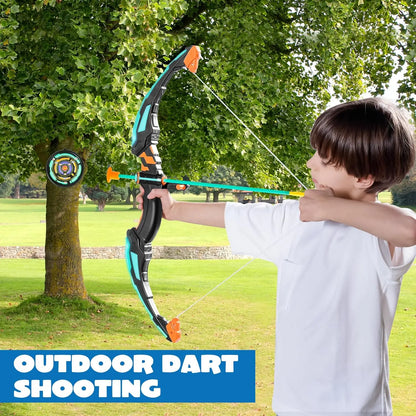 Kids Bow and Arrow Set LED Light Up Archery Toy With 9 Suction Cup Arrows Target for Kid Ages 6-12 Outdoor Play Gift