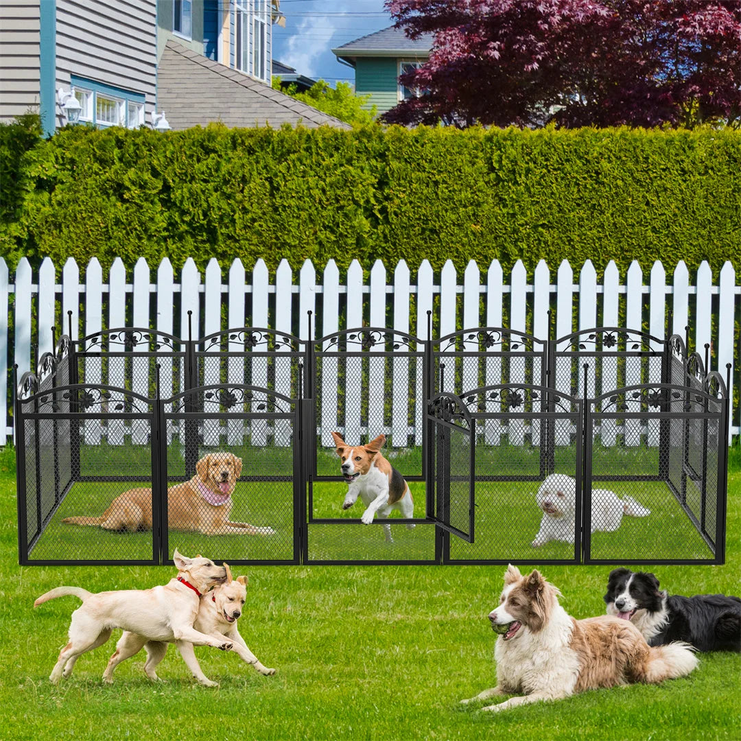 8 Panels DIY Heavy Duty Dog Pen Outdoor Indoor Metal Fence