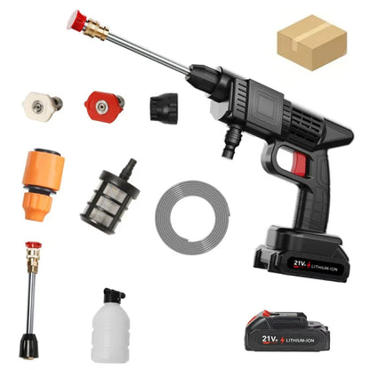 Portable Cordless Handheld High Pressure Wash Gun, 2 Rechargeable Battery Powered, Nozzle Stainless Steel take anywhere camping, boating