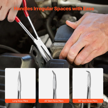 SucceBuy 5-Piece Needle Nose Pliers 11 in Long Needle Nose Pliers Set Diagonal Cutting Pliers 45°/90° Bent Round Nose Plier