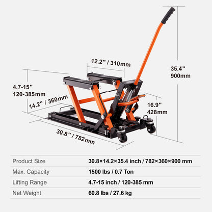 1500 LBS Steel Hydraulic Motorcycle ATV Jack Stand