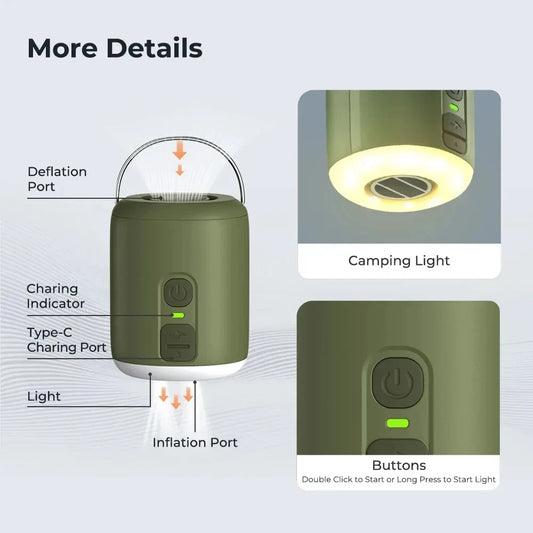 Tiny Air Pump with Camping Lantern 4.5kPa Air Pump with Magnetic Design for Inflatable Air Mattress Sleeping Pads