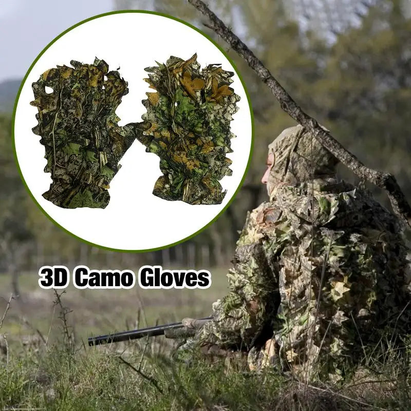 Hunting 3D Ghillie Gloves Camouflage Suit Gloves Leafy Camouflage Headwear For Jungle Wildlife Photography
