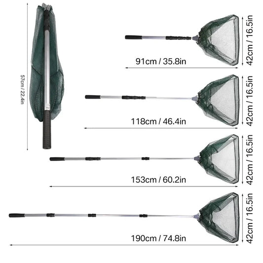 Telescopic Folding Fishing Landing Net 190CM Pole Aluminum long Handle For Bird Fish Catch Aquarium Ponds