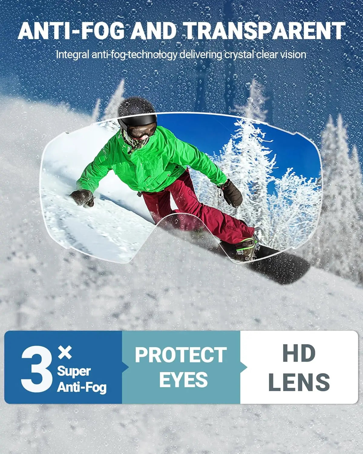 Goggles OTG Anti-Fog, Snowboarding