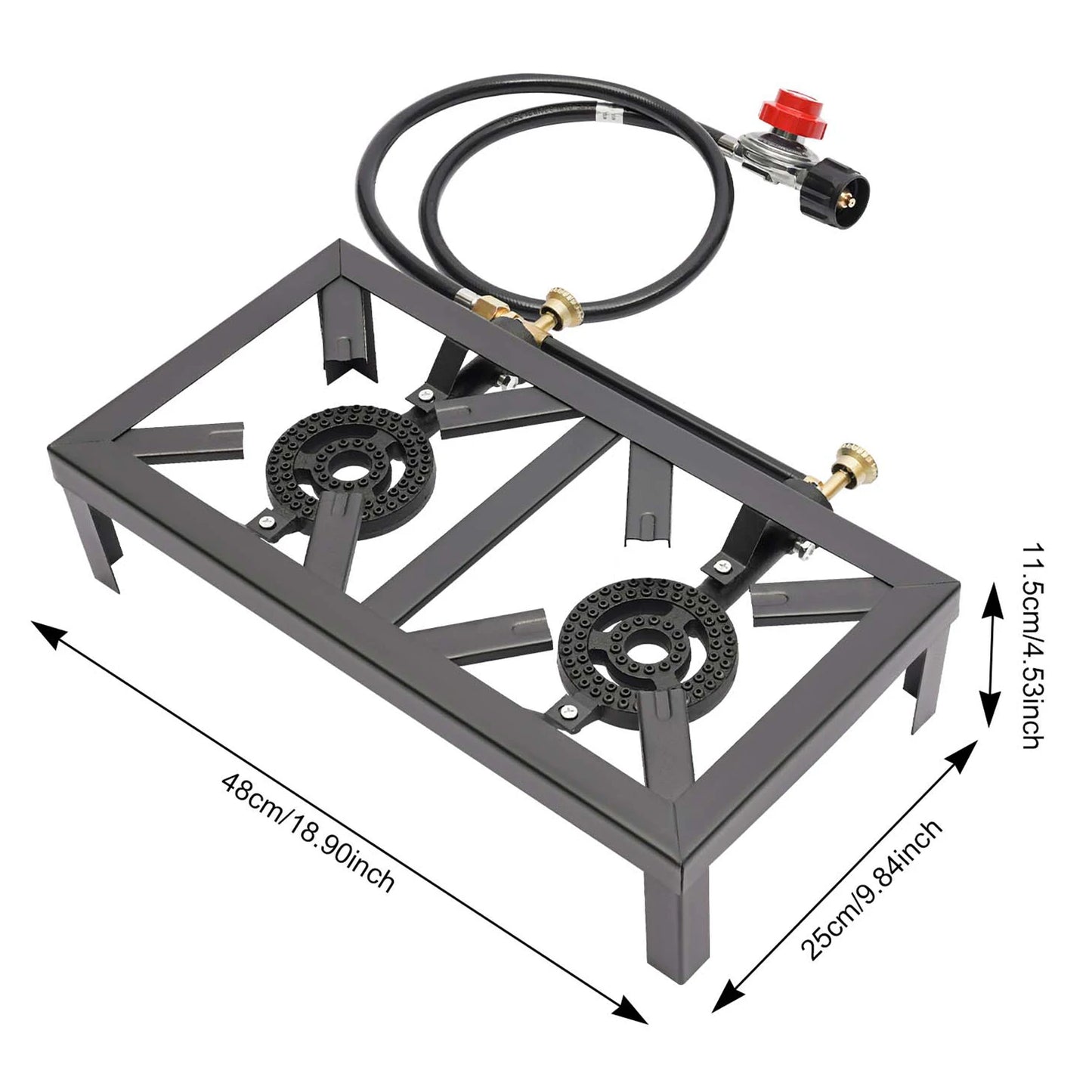 Portable Double Burner Outdoor Gas Stove Propane Cooker with Adjustable 0-10Psi Regulator