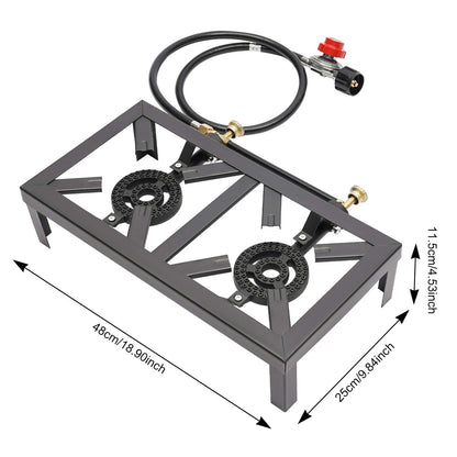 Portable Double Burner Outdoor Gas Stove Propane Cooker with Adjustable 0-10Psi Regulator
