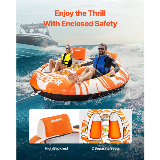 Towable Tubes for Boating 2Person Inflatable Boat Tubes 340lbs Water Sport Tubes for Boat to Pull-with 840D Full Nylon