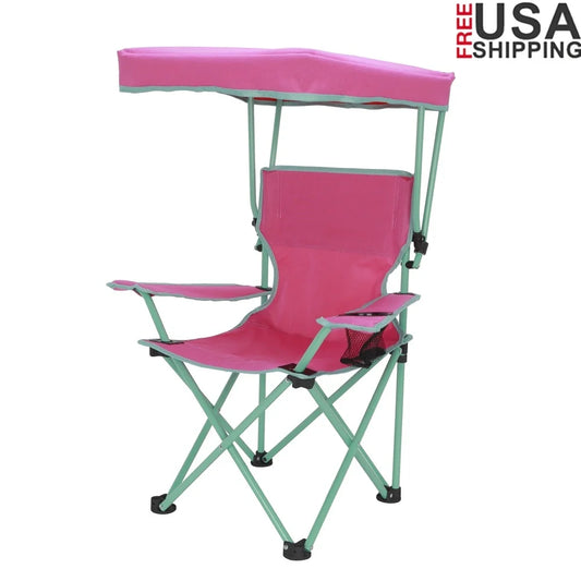 Kids Canopy Camp Chair Safety Lock Portable Outdoor Chair Cup Holder Kids 125lb Capacity